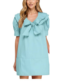 Tcec - Wide Sailor Collar Front Bow Tie Shift Dress