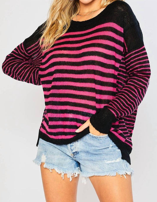 OVERSIZED STRIPE SCOOP NECK PULLOVER SWEATER