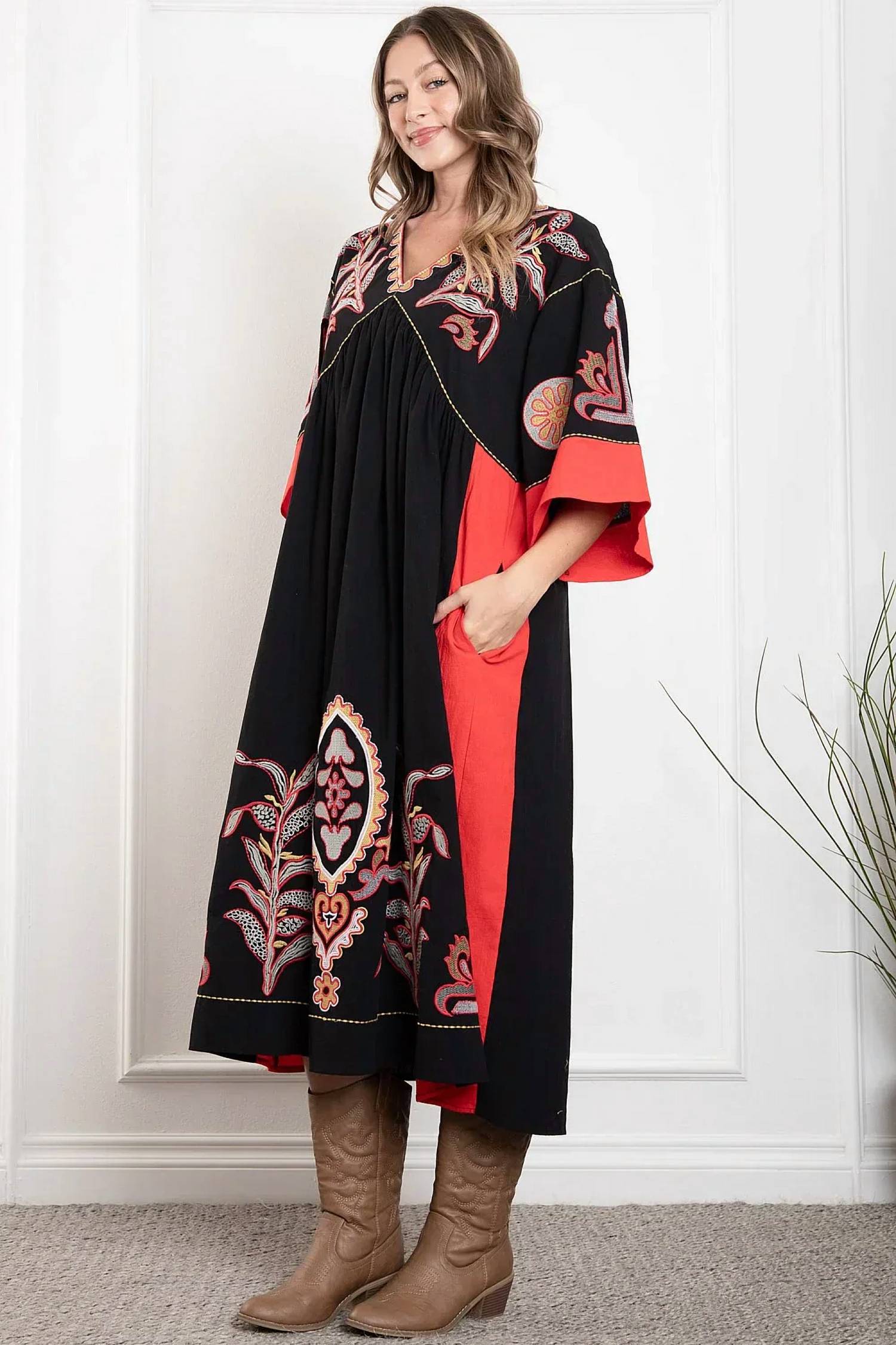 Blue Velvet - Just Vibin' Embroidered Dress