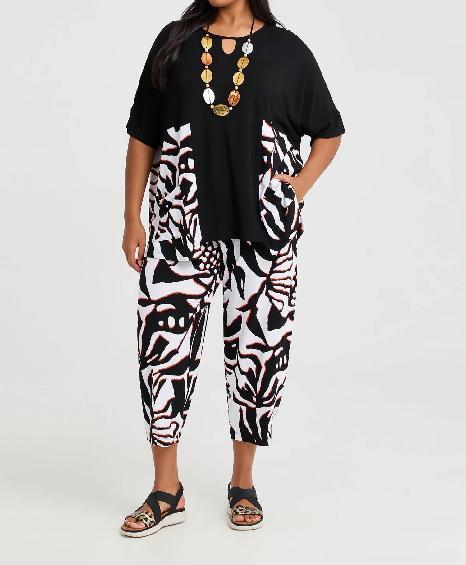Shana Apparel Lantern Natural Crop Pant in print - women's pants - alternate view