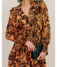 DRESS FORUM Palm Trees Shirred Waist Mini Dress in orange navy - women's dress - alternate view