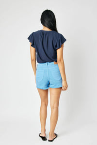 Judy Blue - Mid-rise Garment Dyed Frayed Hem Shorts