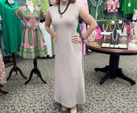 Entro - Solid Cap Sleeve Mock Neck Midi Dress