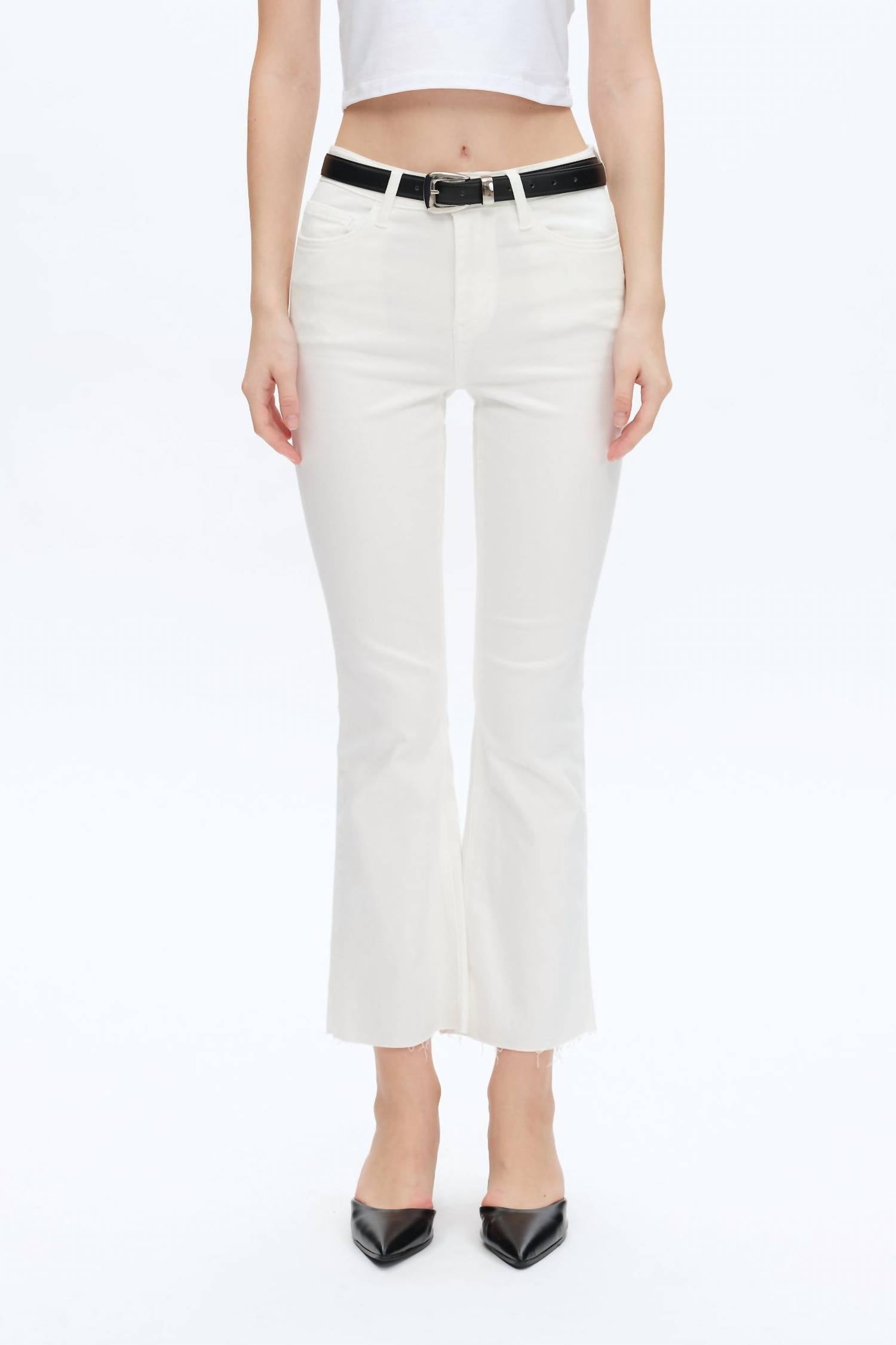 Bayeas Emily Mid-rise Raw Hem Bootcut Jeans in white - women's pants