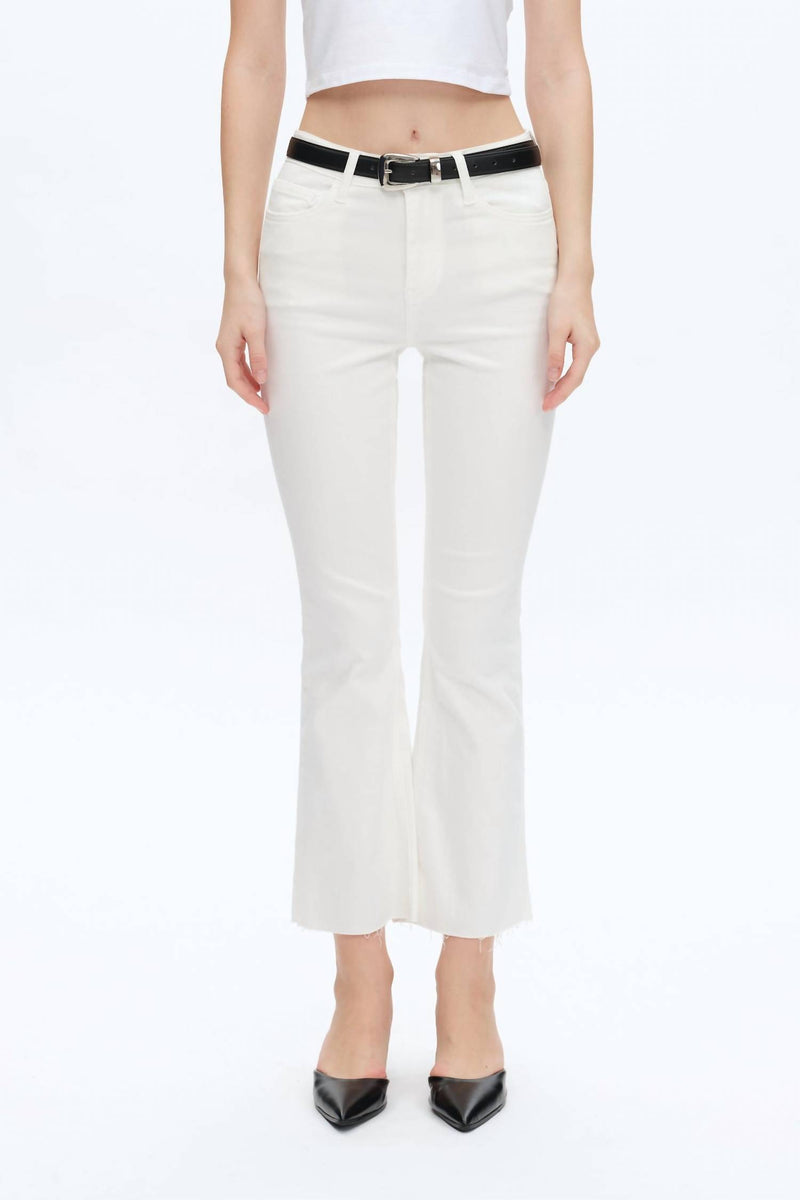 Bayeas Emily Mid-rise Raw Hem Bootcut Jeans in white - women's pants
