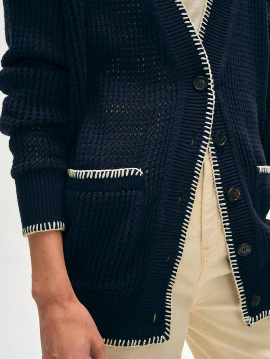 White + Warren - Organic Cotton Blanket Trim Cardigan