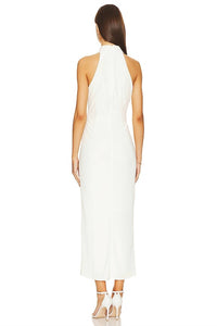 Aiifos Eloise Halter Midi Dress in ivory velvet - women's dress - alternate view