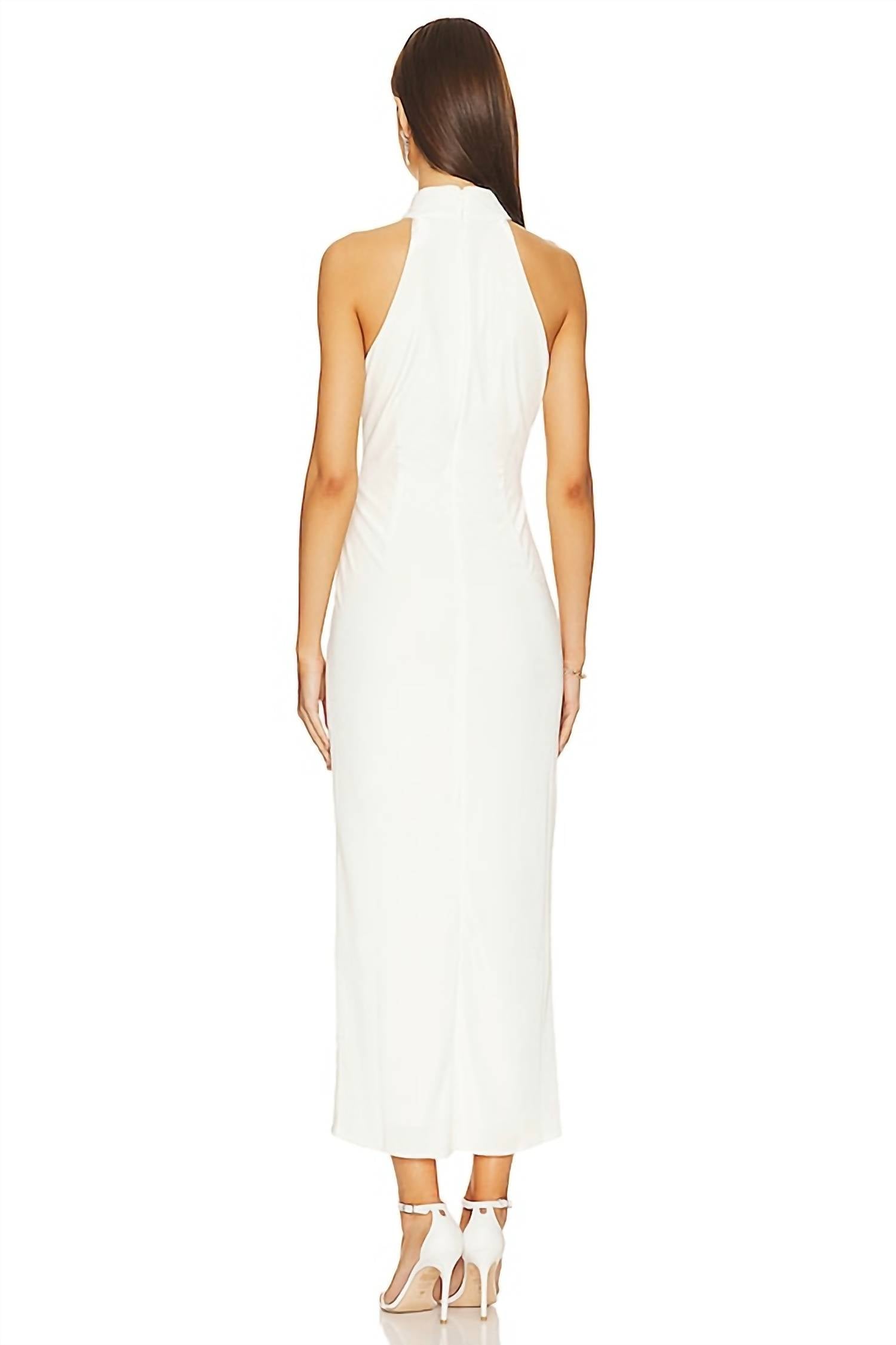Aiifos Eloise Halter Midi Dress in ivory velvet - women's dress - alternate view