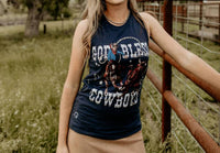 RODEO Quincy God Bless Cowboys Tank Top in navy - women's tank top