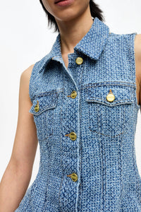 Ganni - Fluffy Denim Fitted Top