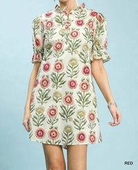 Umgee - Floral Puff Sleeve Babydoll Dress