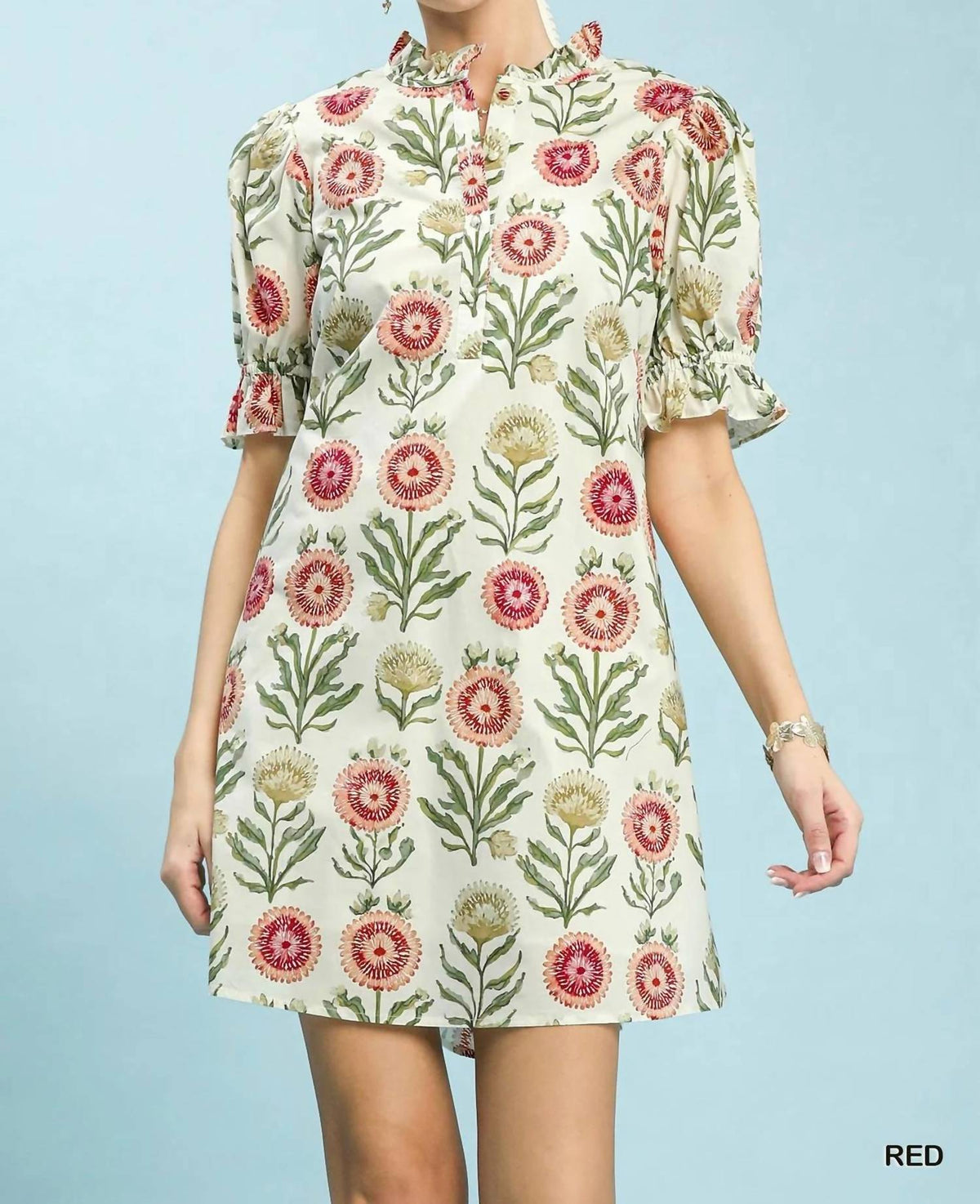 Umgee - Floral Puff Sleeve Babydoll Dress