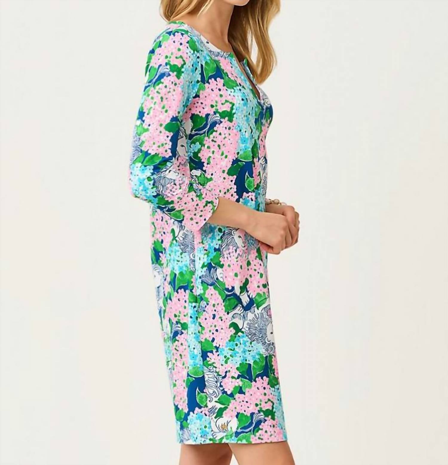 Lilly Pulitzer NADINE UPF 50+ DRESS in starlight navy lydia the lion - women's dress - alternate view