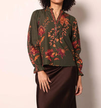 maude vivante Ashley Long Sleeve Top in olive trails - women's long sleeve top