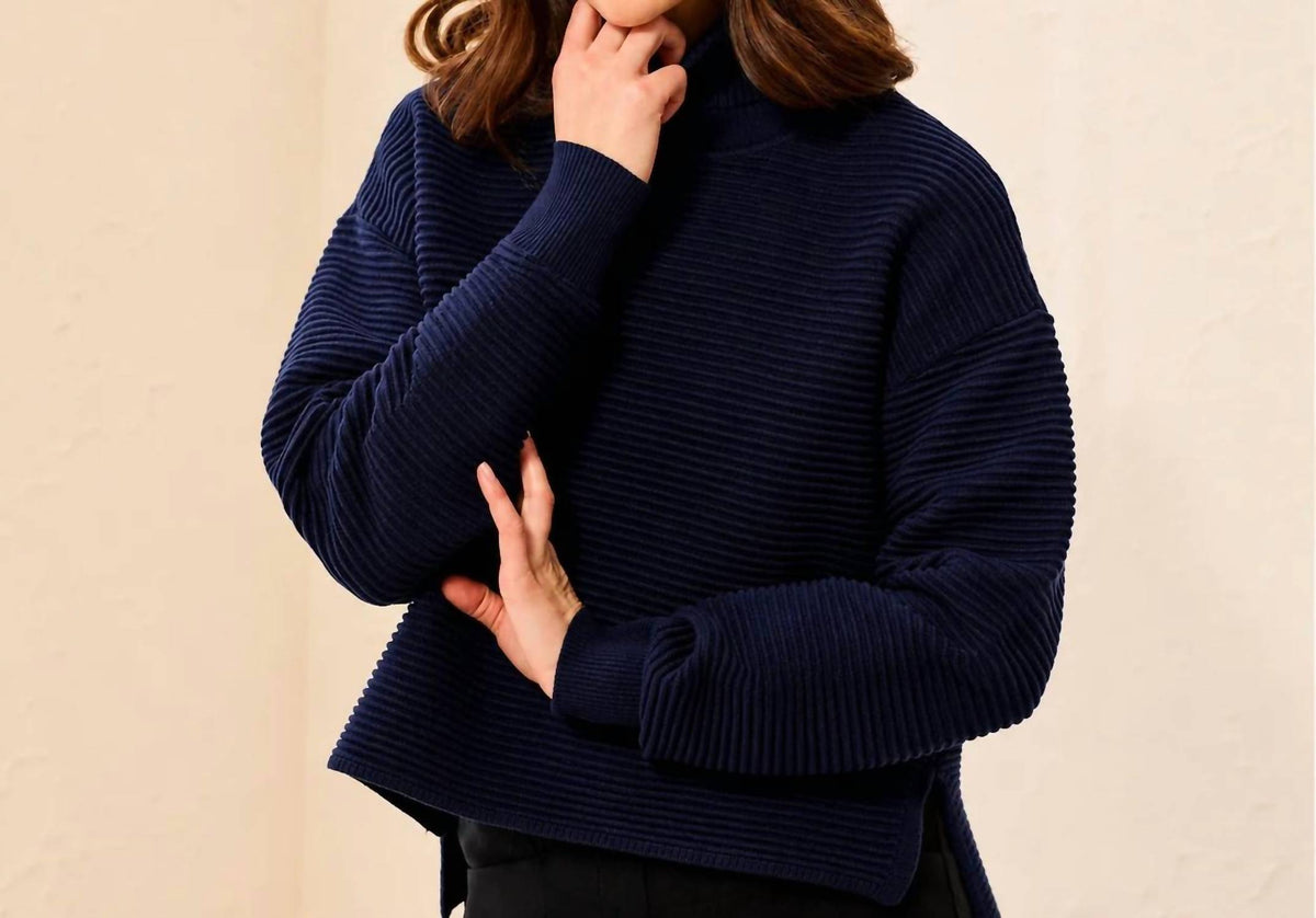Tribal - Textured Rib Mock Neck Sweater With Side Slits