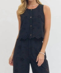 Entro - Fleur Eyelet Embroidered Vest & Pant Set