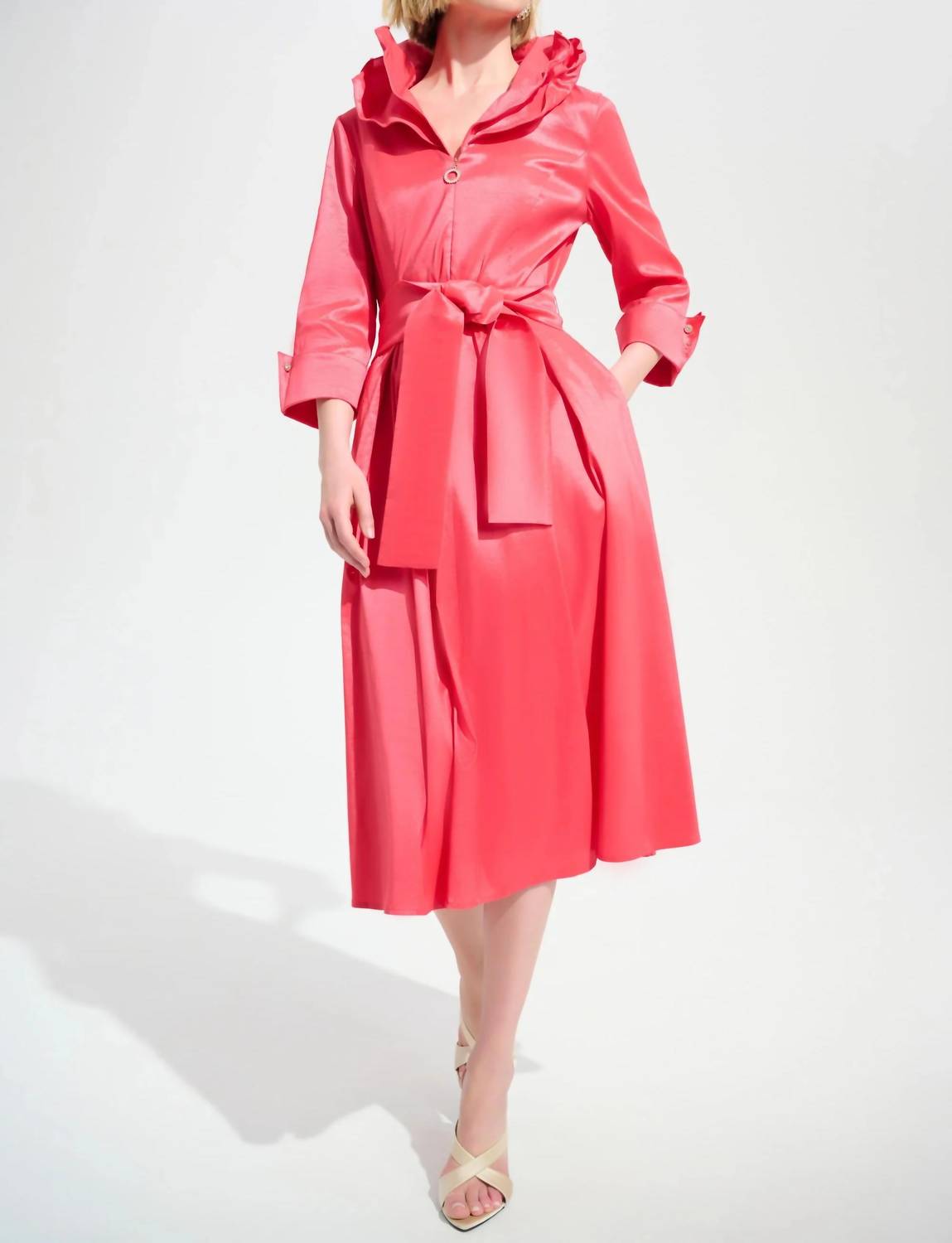 Joseph Ribkoff - Pleated Taffeta Midi Fit And Flare Dress