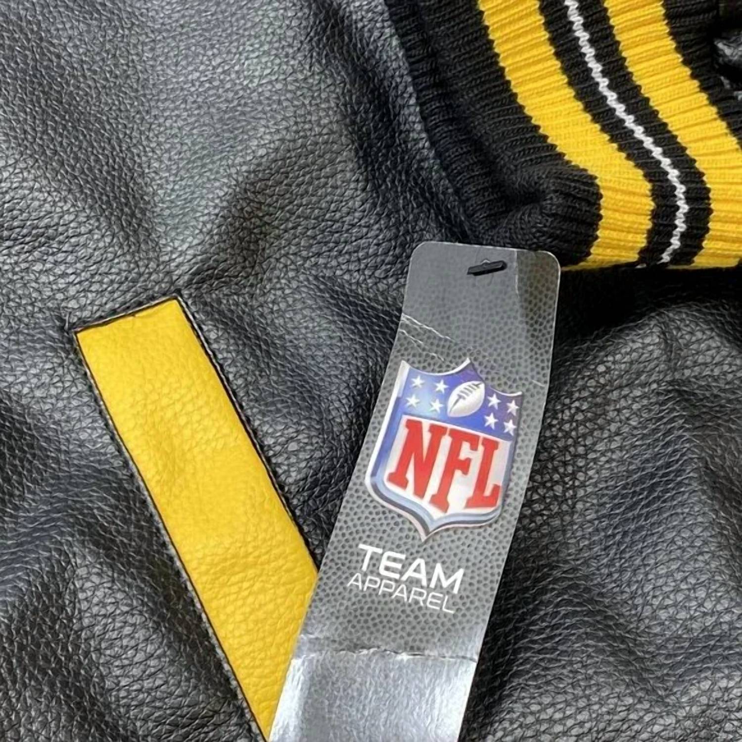 G-III Men’s Nfl Pittsburgh Steelers Faux Leather Varsity Jacket in black yellow - men's jacket - view 6