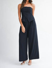 Mable - Pin Stripe Tube Top And Pants Set