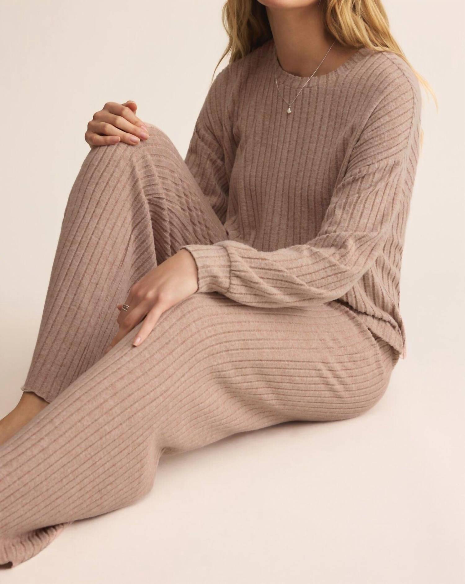 Z Supply Dawn Smocked Rib Pant in iced coffee - women's pants - view 5