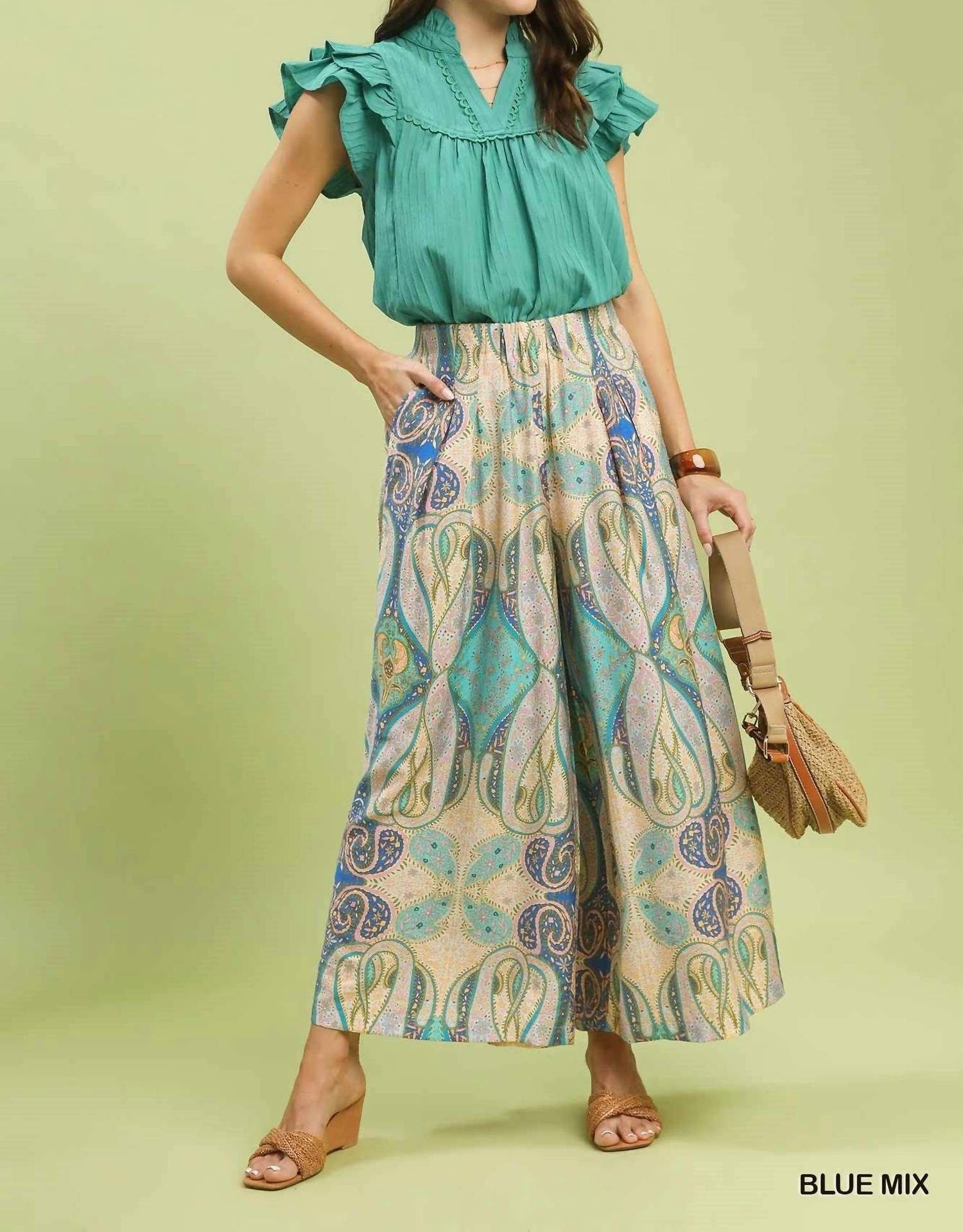 Umgee - Printed Pull-On Skirt Pants