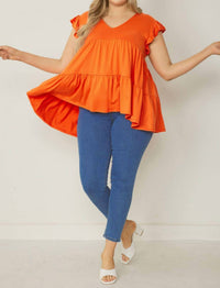 entro Tiered Ruffle Babydoll Top in orange - women's t-shirt - view 6