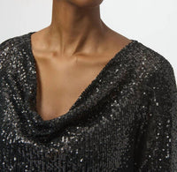 Joseph Ribkoff Sequined Cowl Neck 3/4 Sleeves Straight Top in black - women's blouse - alternate view