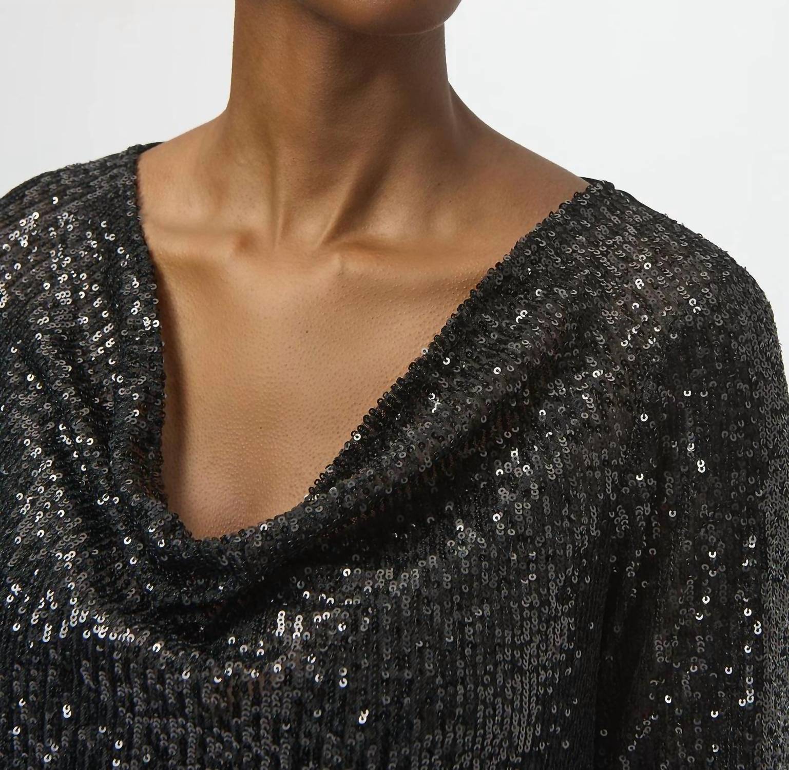 Joseph Ribkoff Sequined Cowl Neck 3/4 Sleeves Straight Top in black - women's blouse - alternate view