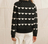 THE GREAT. The Heart Crew Sweater in black w pearl - women's sweater - alternate view