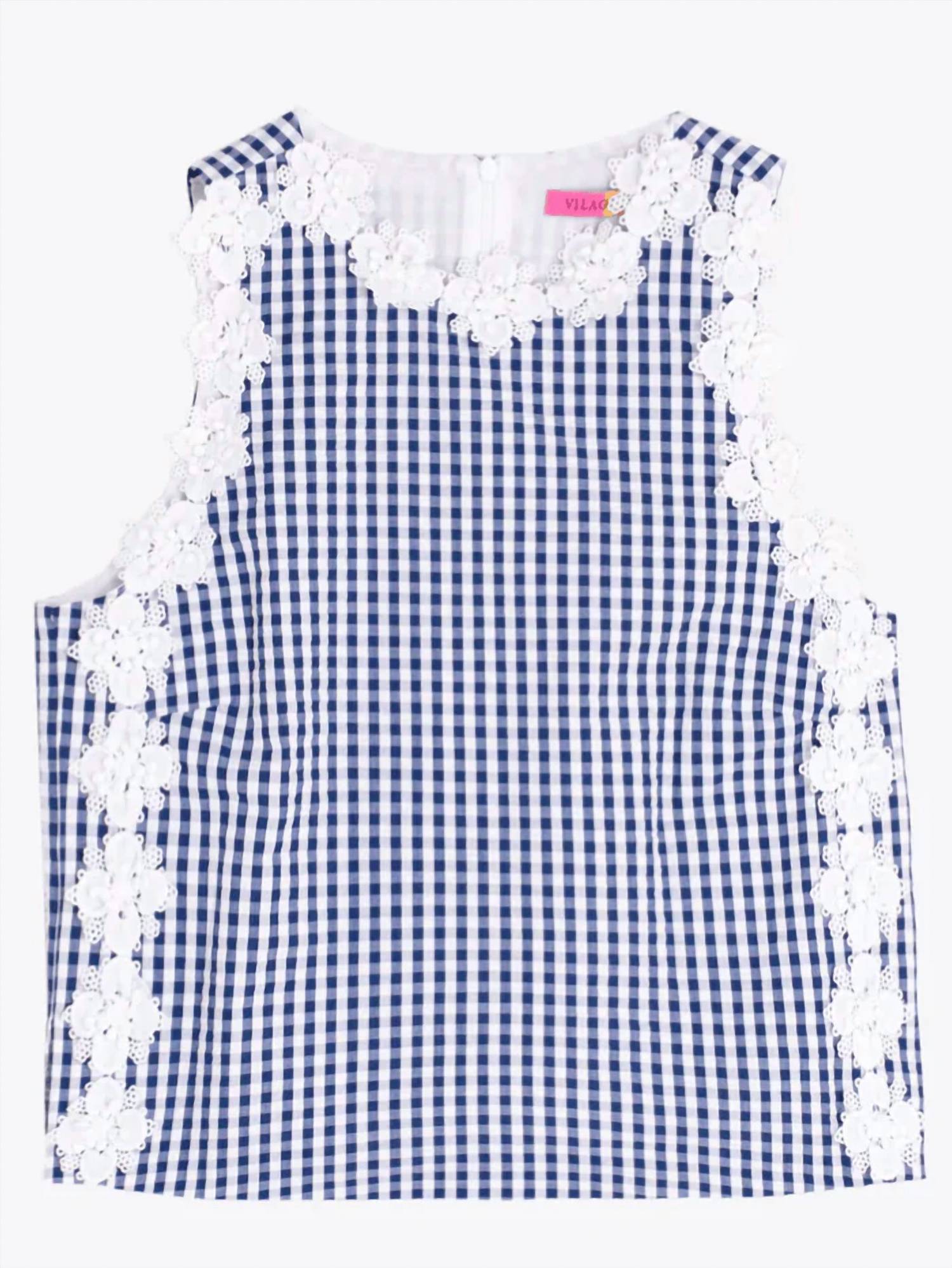 Vilagallo - Plaid Embroidered Flowers Top