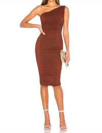 NOOKIE Inspire One Shoulder Midi Dress in chocolate - women's dress