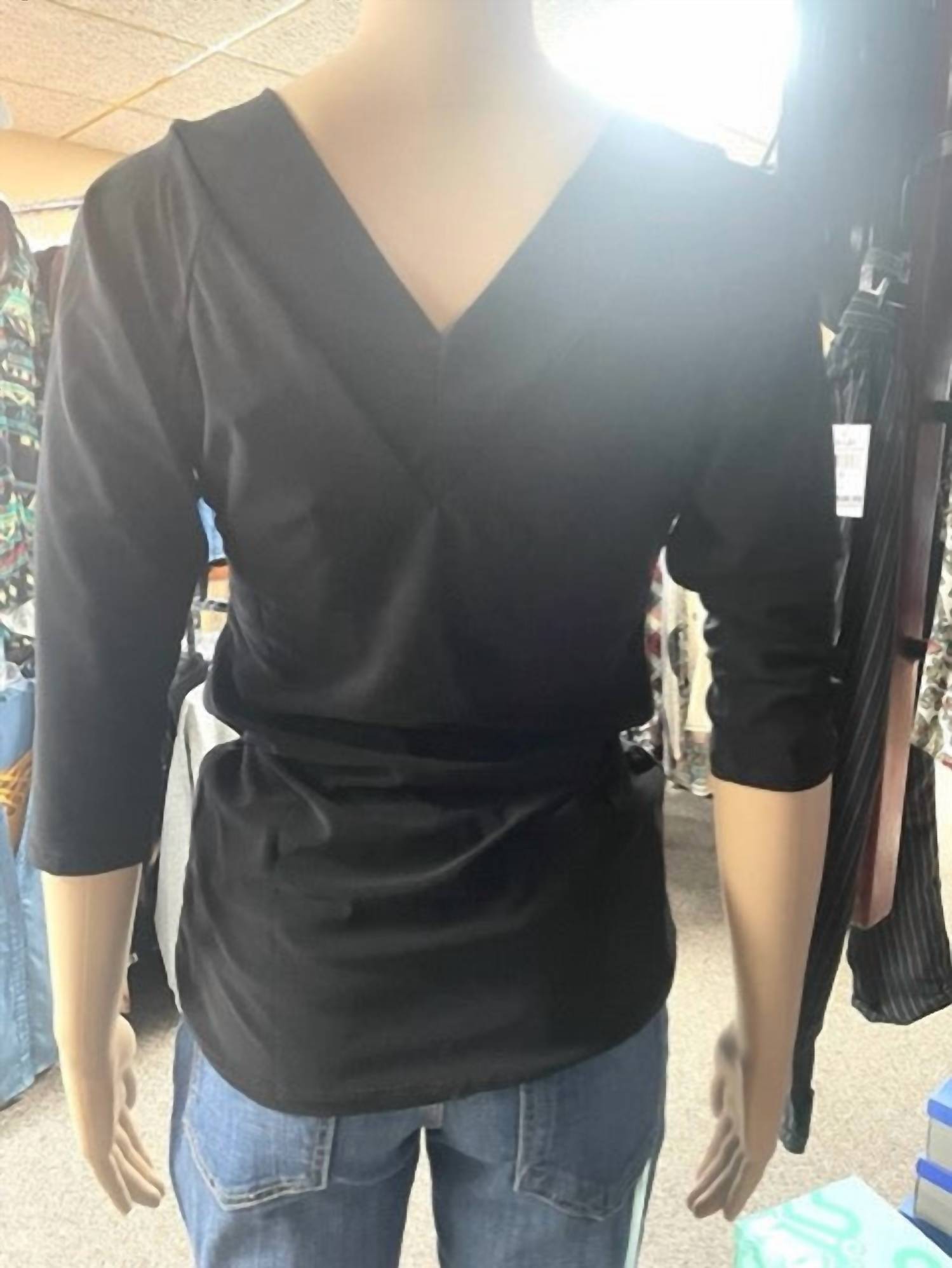 Vocal Apparel - Women's V Neck Front Stud Embellished 3/4 Sleeve Top