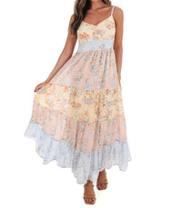 In February Garden Party Floral Maxi Dress in pastel multi - women's dress - detail view