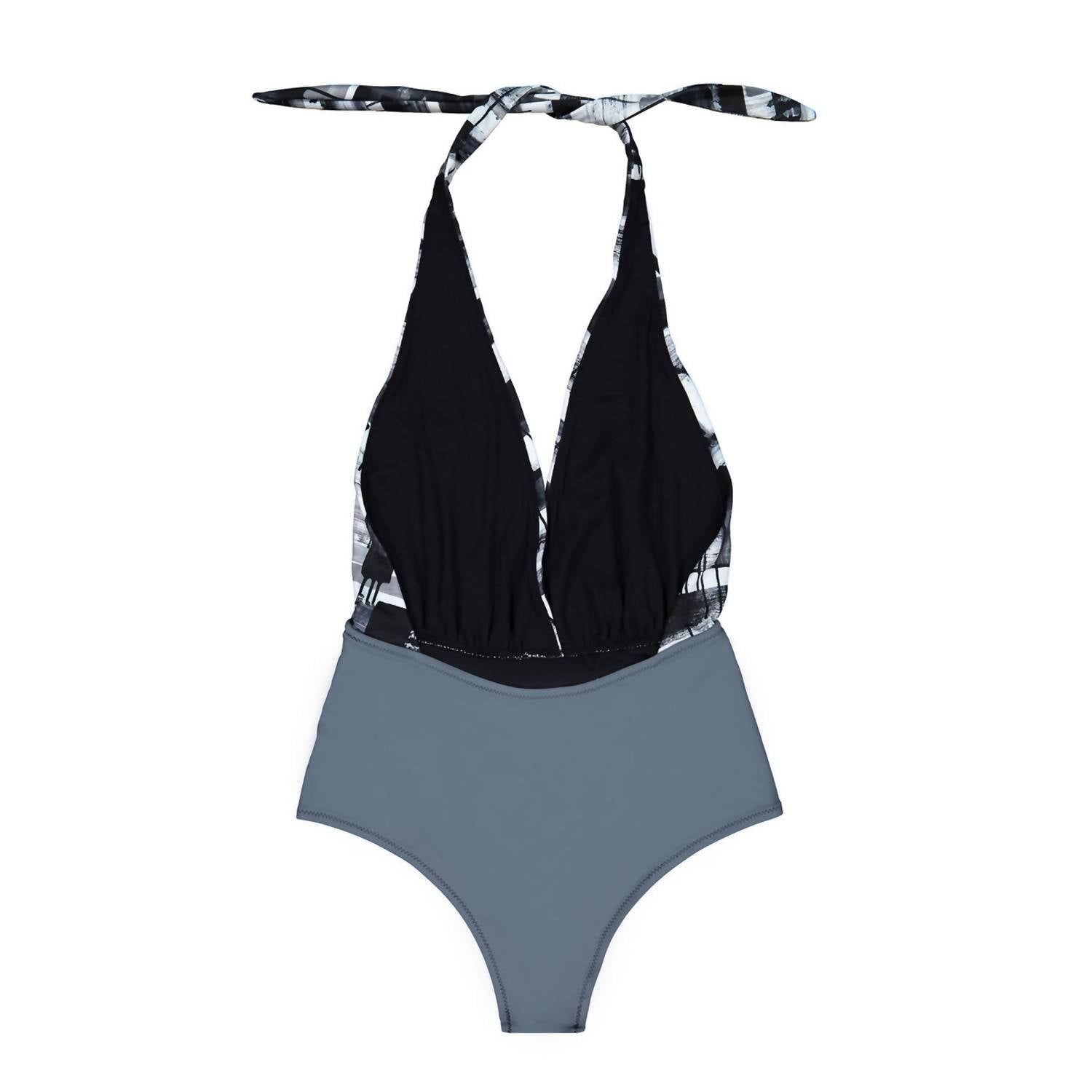 Unify the Ties Abstract Halter One-piece Swimsuit in grey black - women's swimwear - view 5