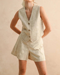 Miou Muse - Lovely In Linen Floral Embroidered Vest