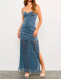 Mustard Seed - Harper Denim Corset Lace Hem Maxi Dress