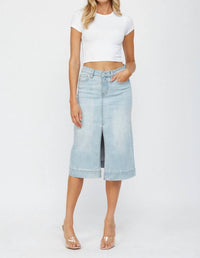 Mica Denim - Light Wash Denim Midi Skirt