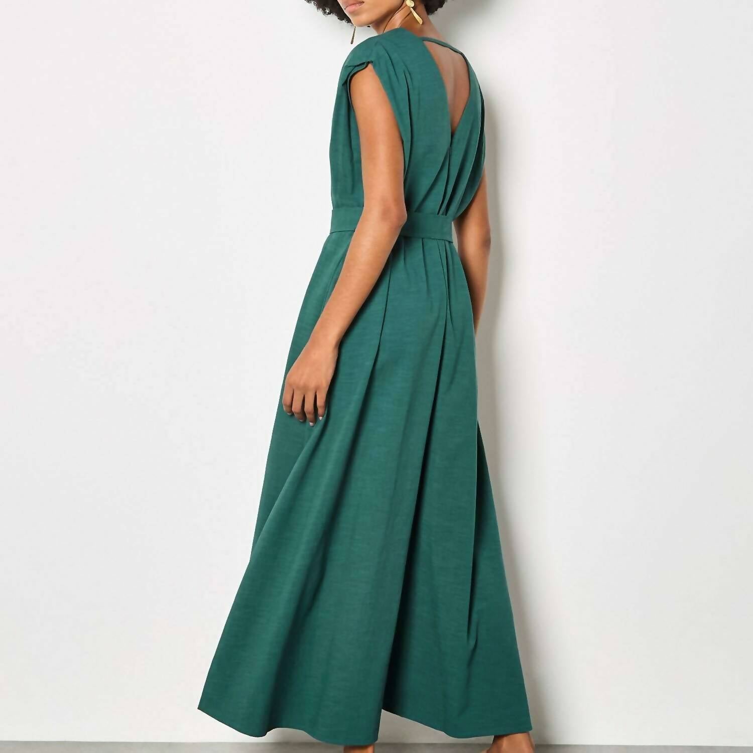 Apricot - Wide Leg V-neck Belted Jumpsuit