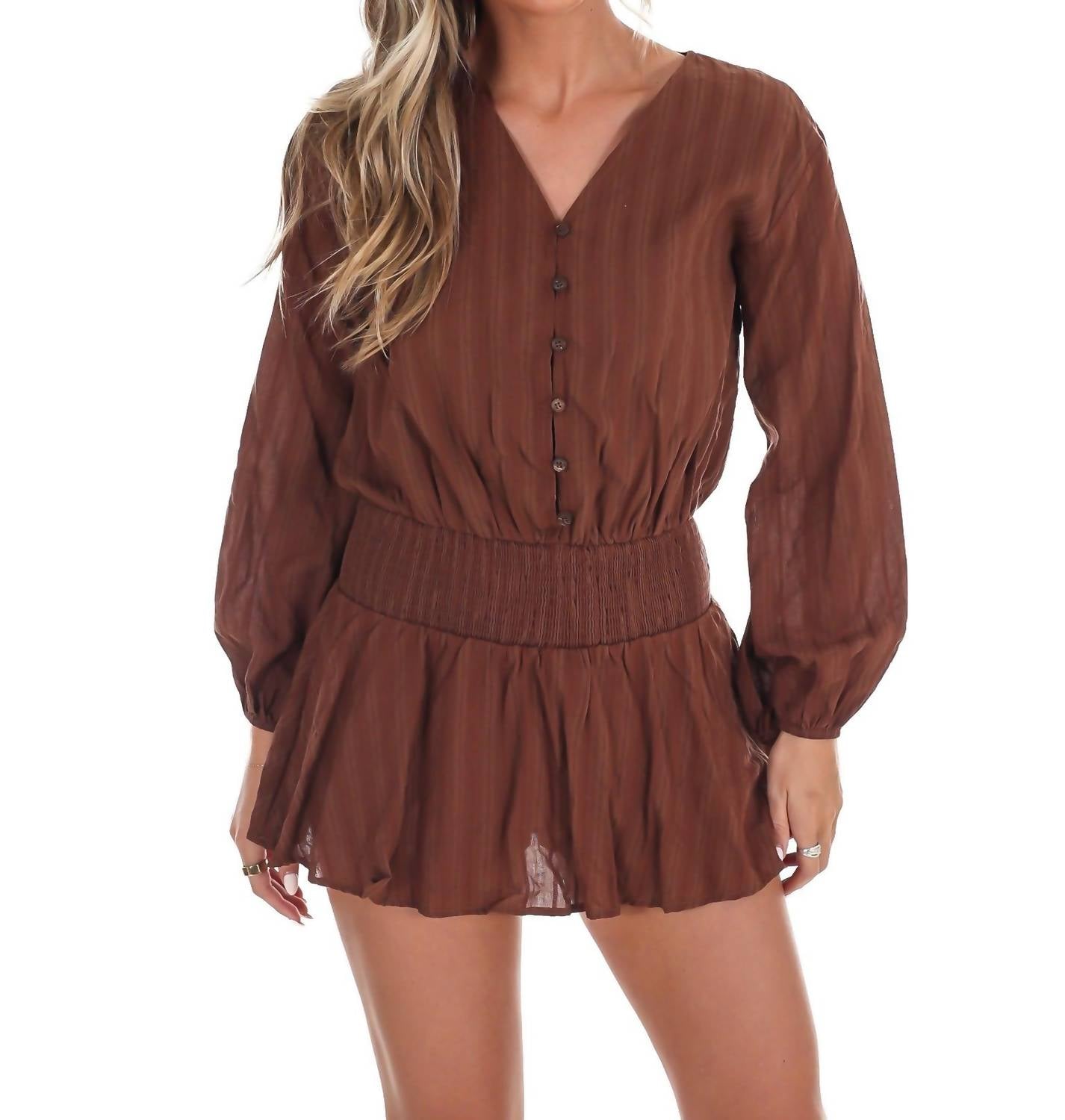 LE LIS Escape Mini Romper in brown - women's pants - detail view