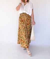 Karlie Smocked Tiered Skirt in desert palm - women's skirt