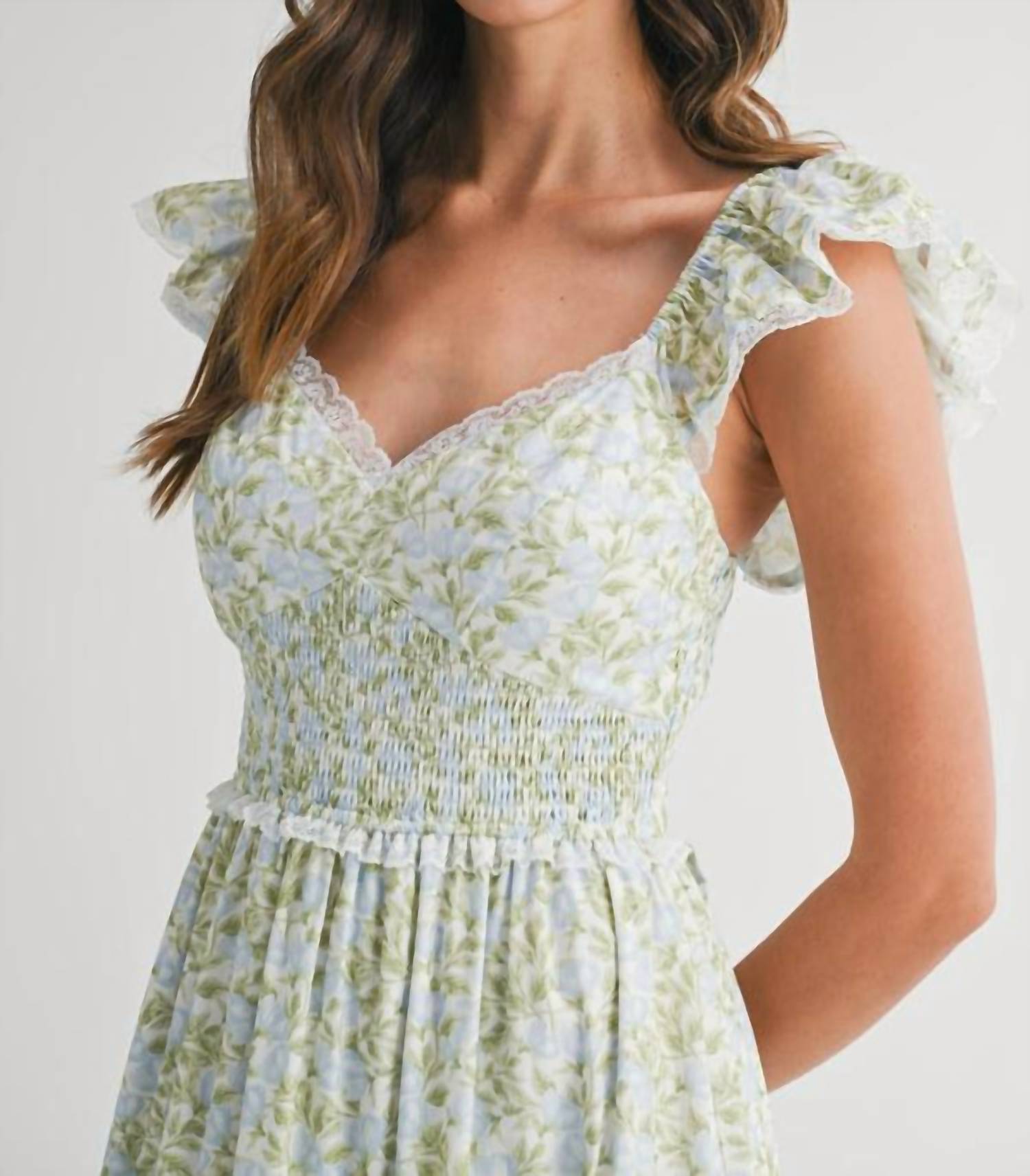Mable - Sanderling Floral Ruffle Sleeves Maxi Dress