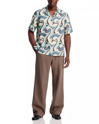 Paul Smith Short Sleeve Regular Fit Shirt in swan print blue - men's t-shirt - detail view
