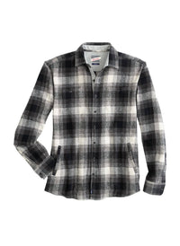 JOHNNIE-O Jerome Flannel Shacket in charcoal - men's long sleeve top - detail view
