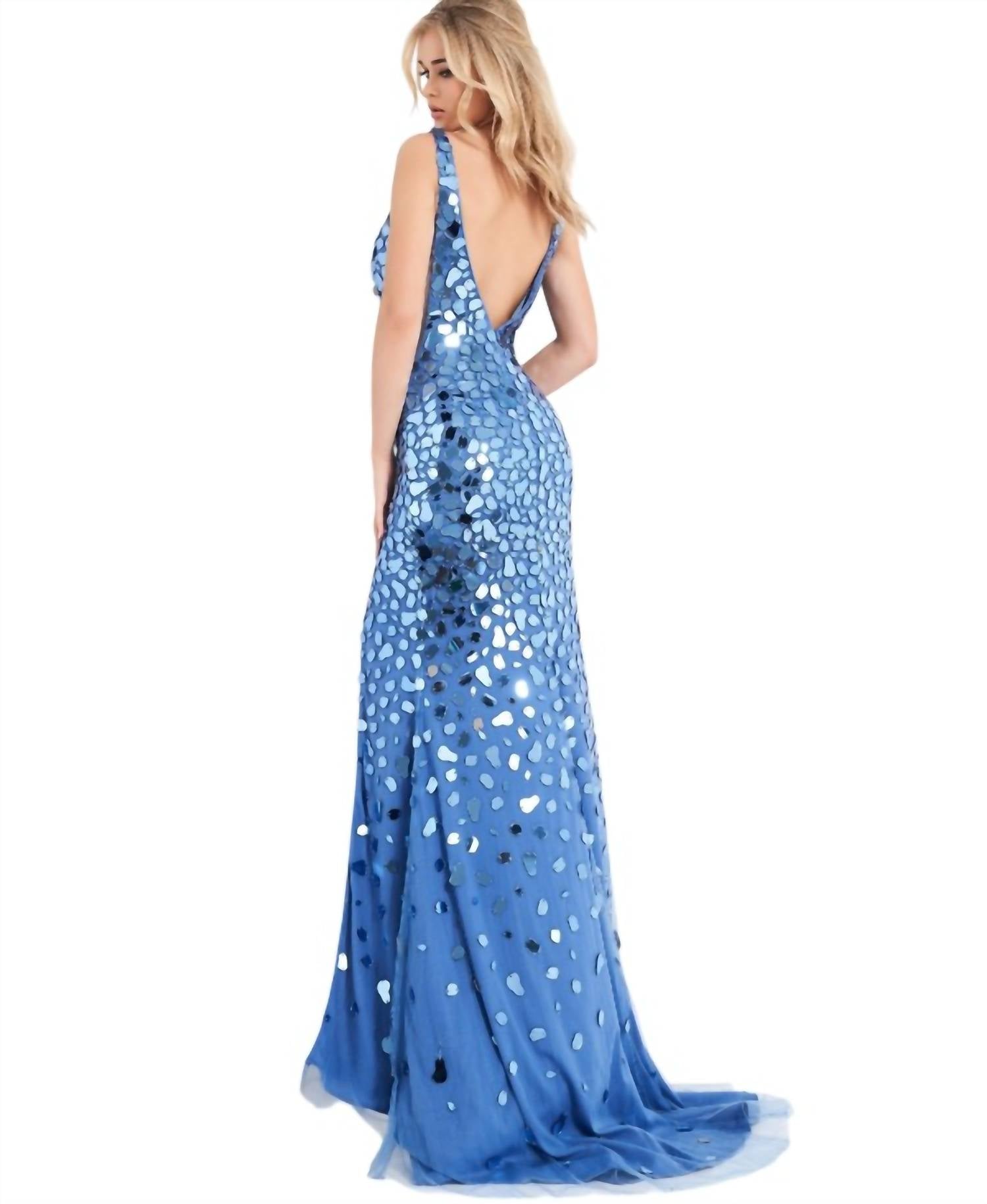 Jovani - Long Cut Glass V Neck Dress