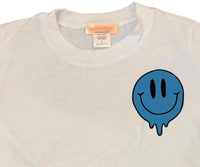 Tweenstyle Girl's Small Drippy Smile Print On Jersey Short Sleeve Tee in white - kids' t-shirt - detail view
