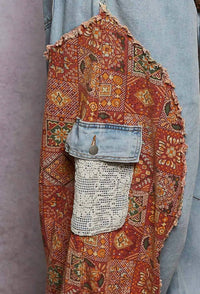 POL Boho Floral Patchwork Cargo Joggers in lt denim - women's pants - view 4