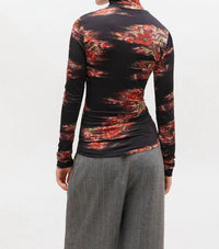 GANNI Floral Printed Jersey Turtleneck in black - women's long sleeve top - alternate view