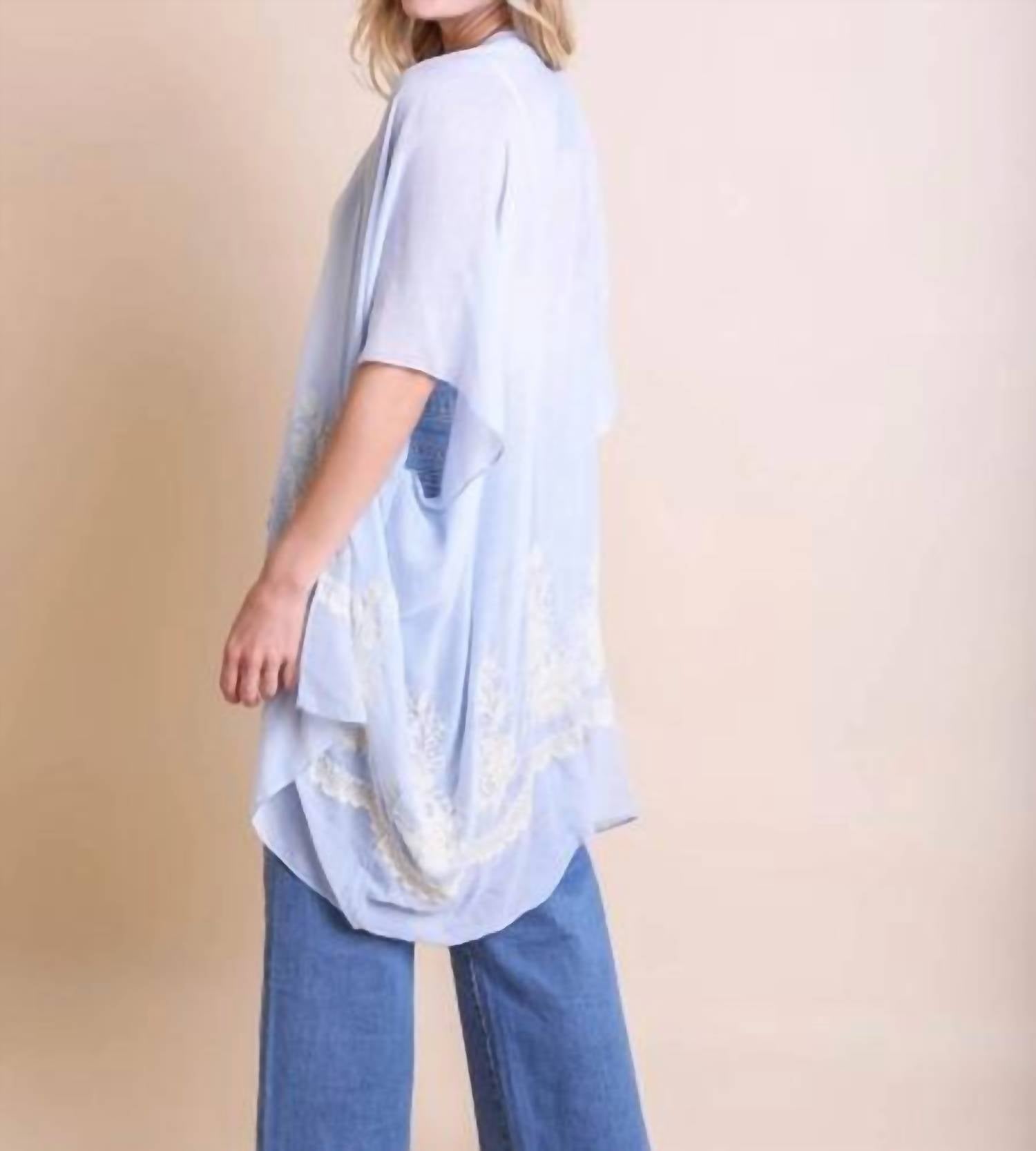 Leto - Lightweight Floral Embroidered Tassels Boho Festival Kimono Wrap