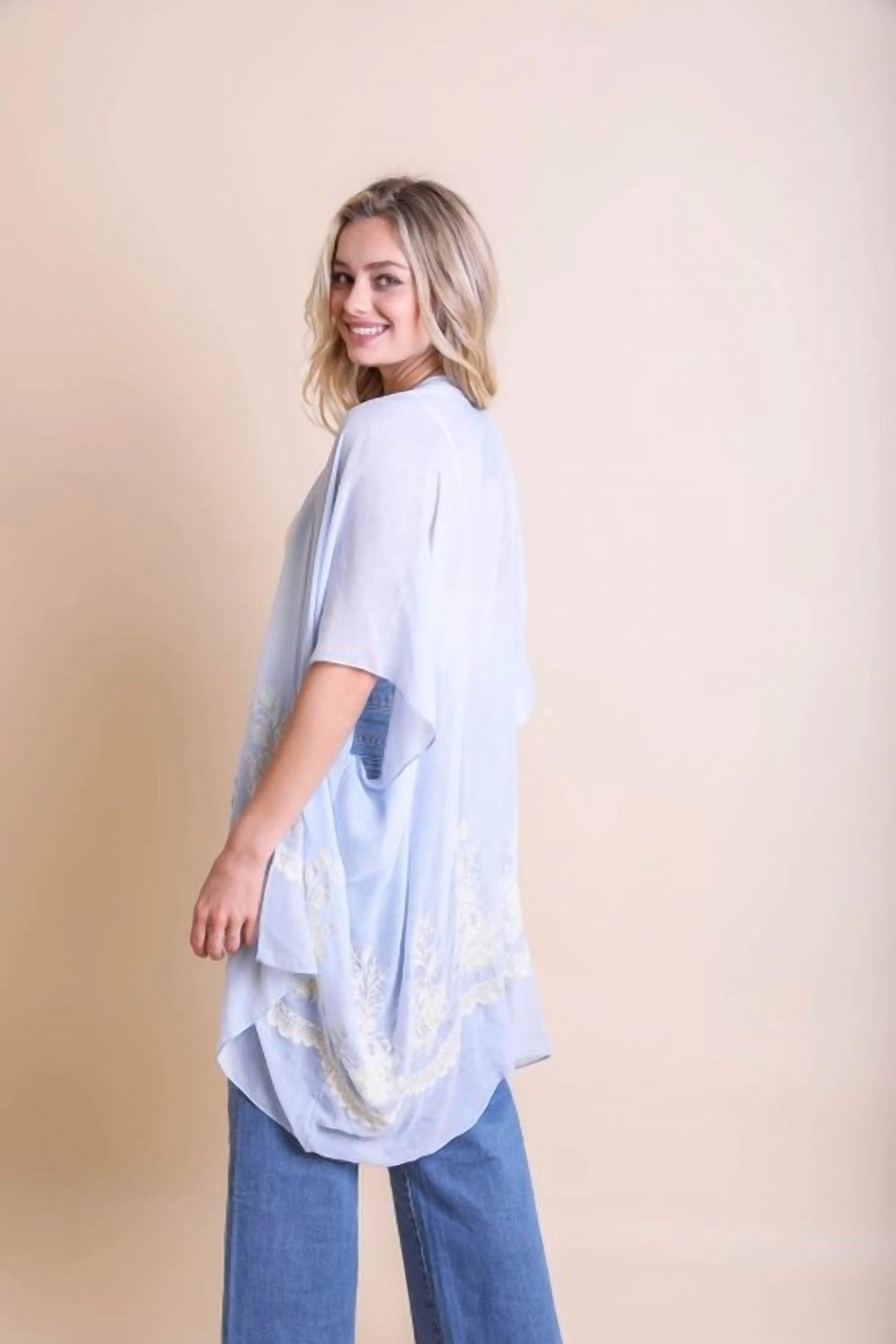 Leto - Lightweight Floral Embroidered Tassels Boho Festival Kimono Wrap