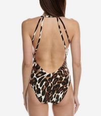 VINCE CAMUTO Plunge V-neck One Piece Swimsuit in animal - women's swimwear - detail view